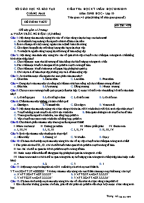 Đề kiểm tra học kỳ I môn Sinh học Lớp 10 - Mã đề 409 - Năm học 2018-2019 - Sở giáo dục và đào tạo tỉnh Quảng Nam